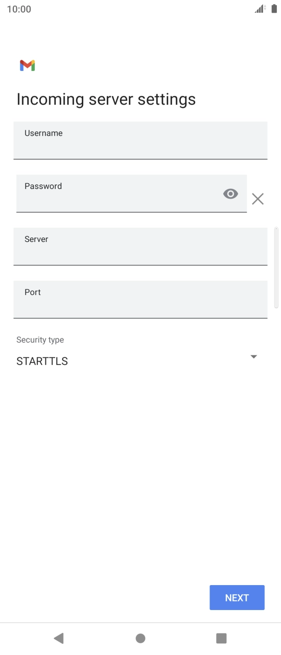 Press the field below 'Username' and key in the username for your email account.