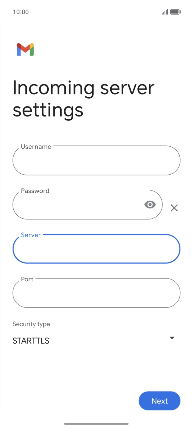 Press the field below 'Port' and key in 993. Press the field below 'Port' and key in 993.