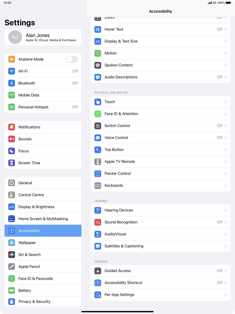Press the required category below 'GENERAL' and follow the instructions on the screen to select the required settings.