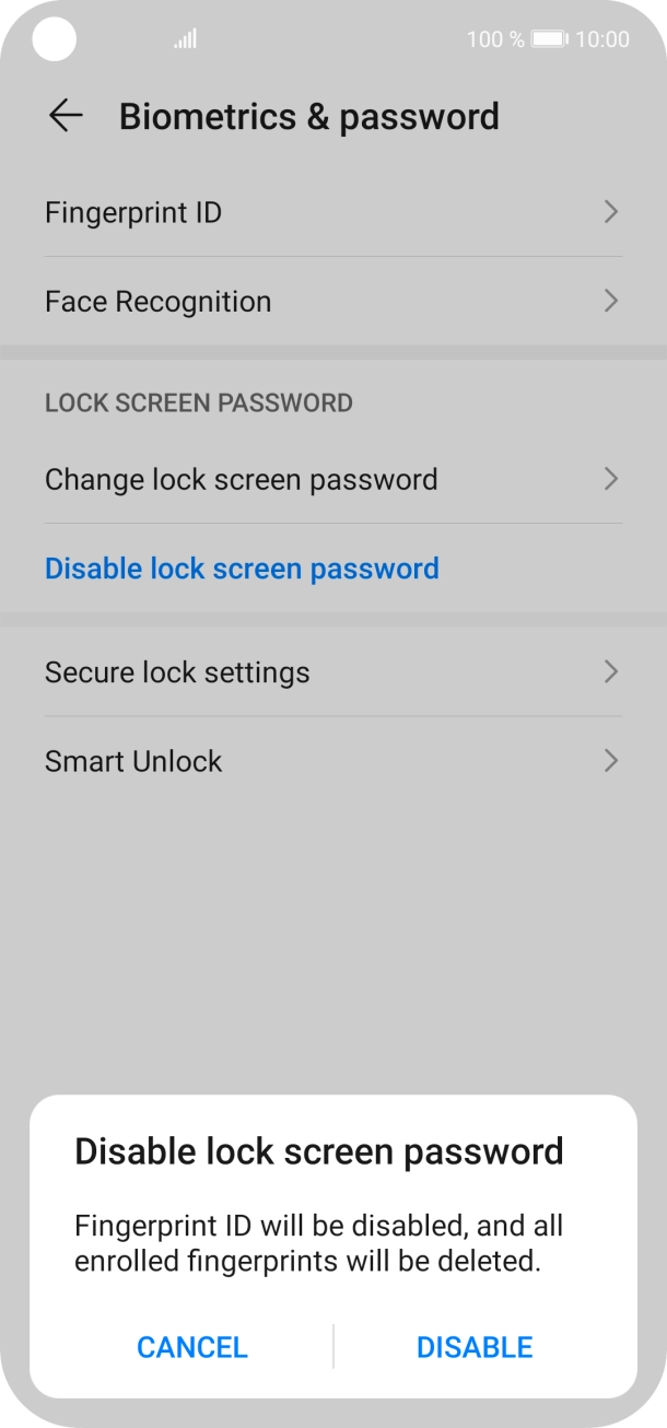 Key in the additional phone lock code you created earlier and press DISABLE. Key in the additional phone lock code you created earlier and press DISABLE.