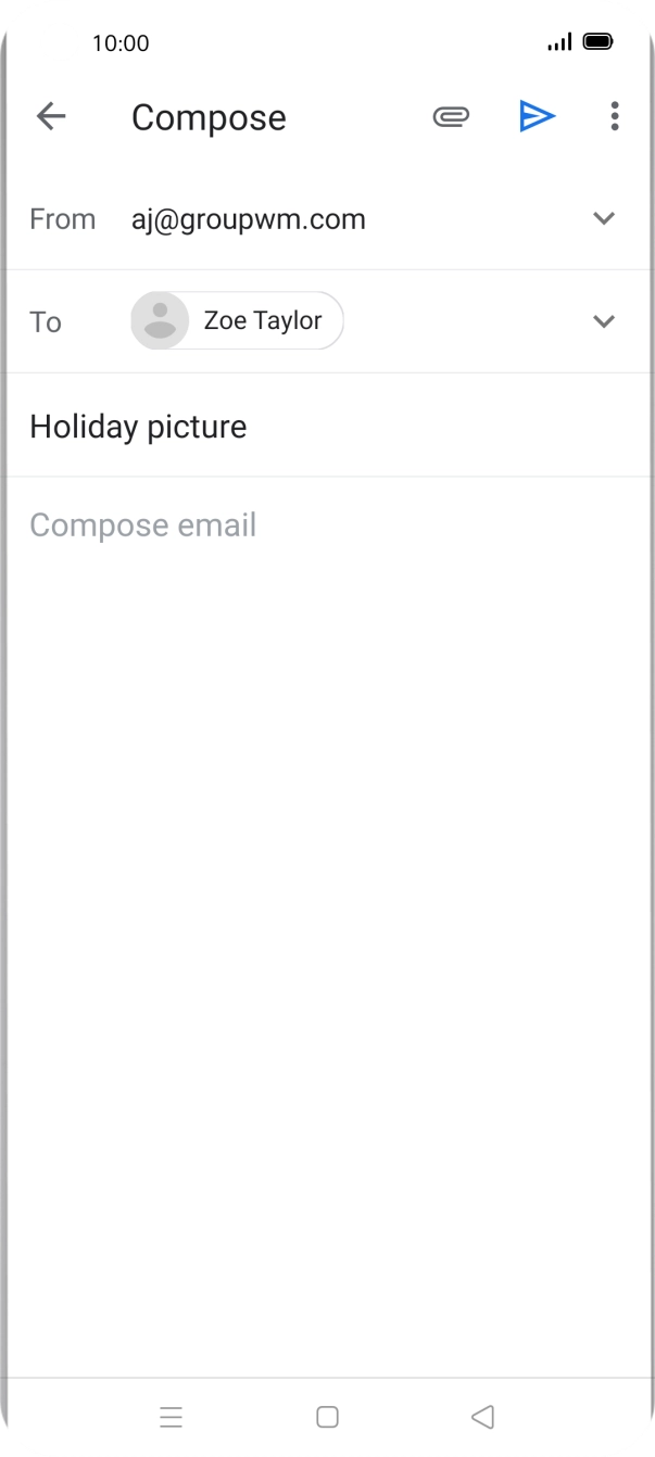 Press the text input field and write the text for your email. Press the text input field and write the text for your email.