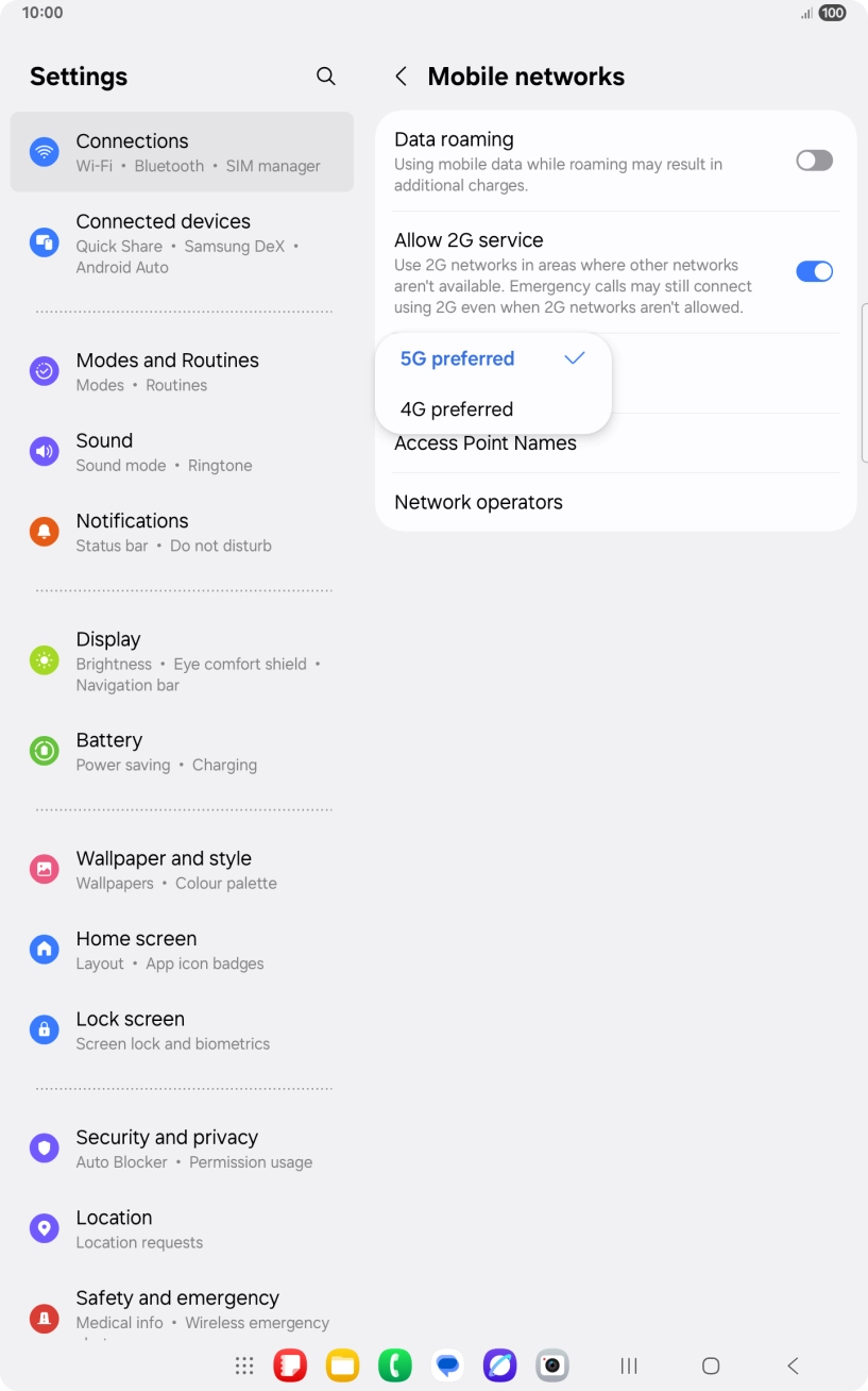 Press the required network mode.
