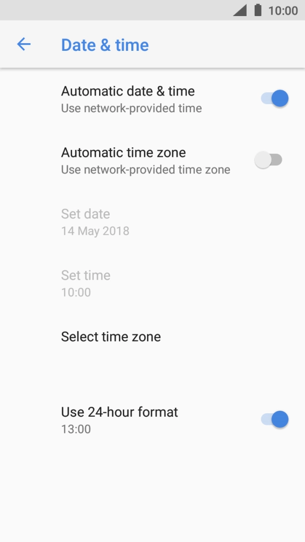 Press the indicator next to 'Automatic time zone' to turn on the function.