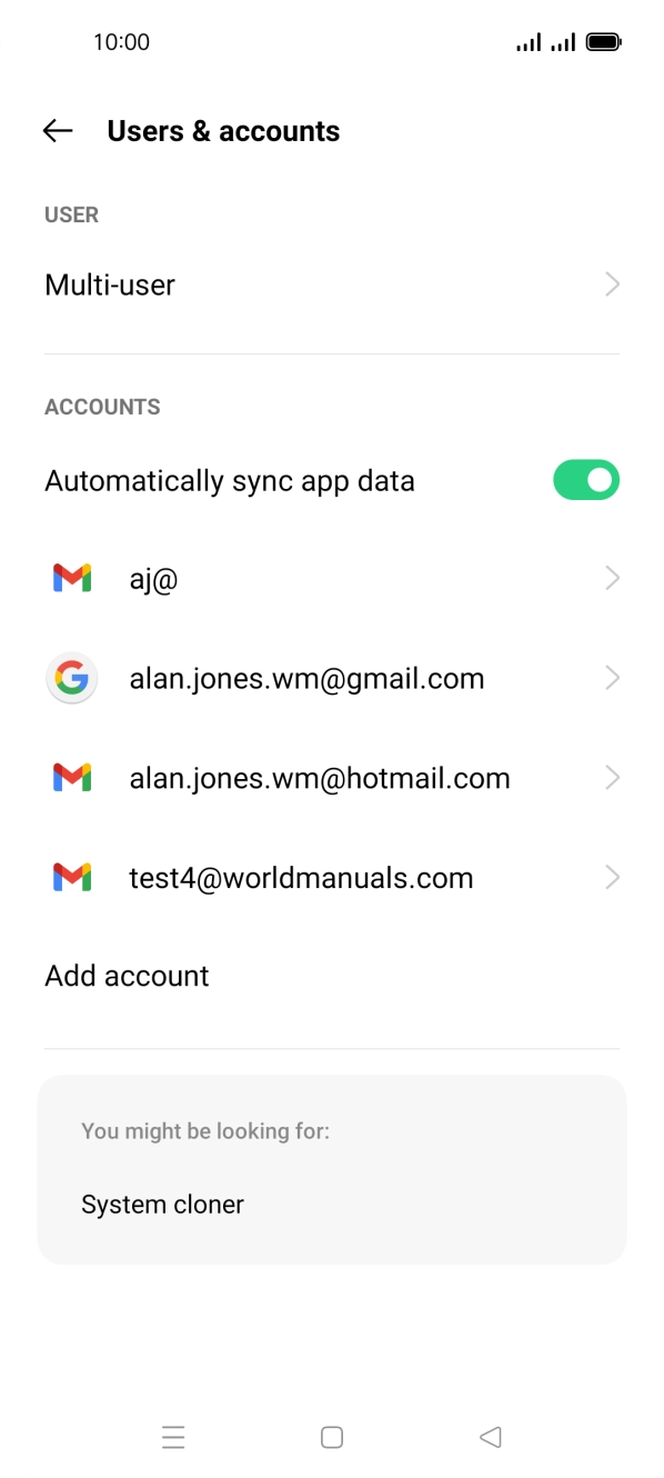 Press the indicator next to 'Automatically sync app data' to turn the function on or off.