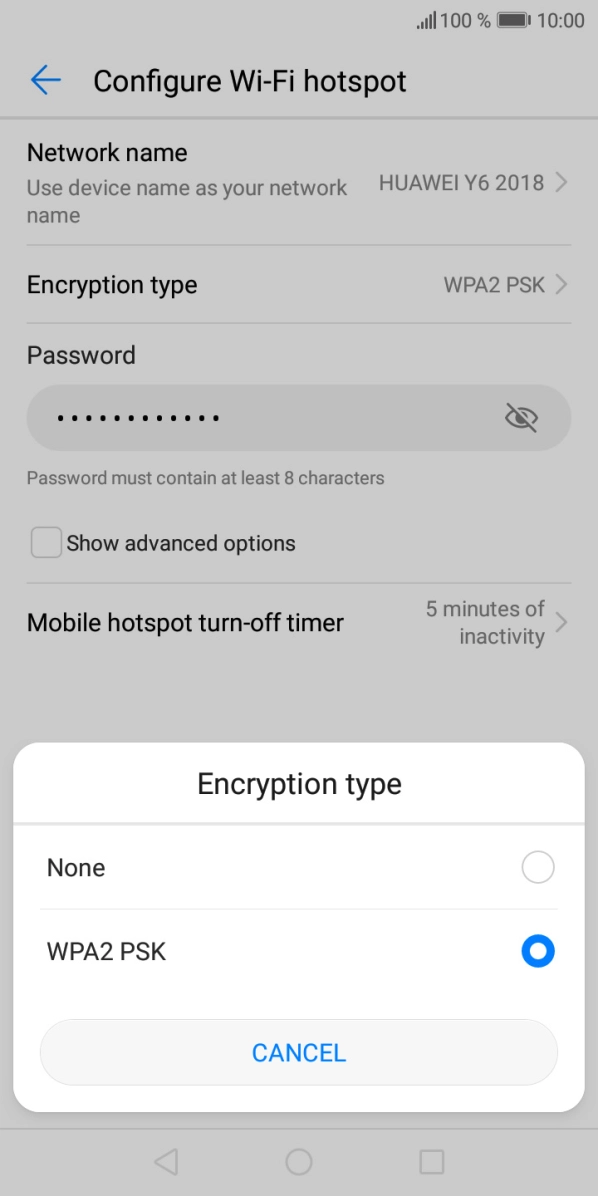 Press WPA2 PSK to password protect your WiFi hotspot.