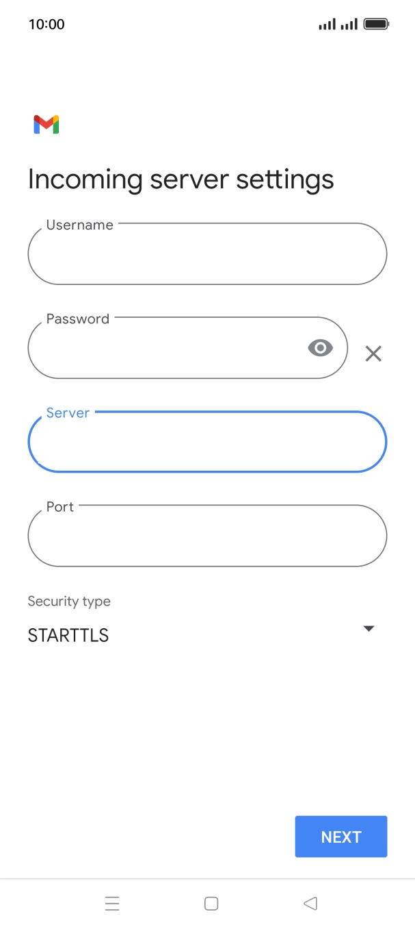 Press the field below 'Port' and key in 143. Press the field below 'Port' and key in 143.