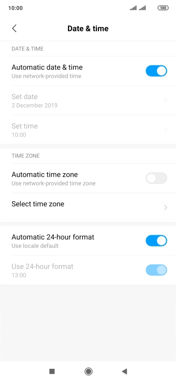Press the indicator next to 'Automatic time zone' to turn on the function.