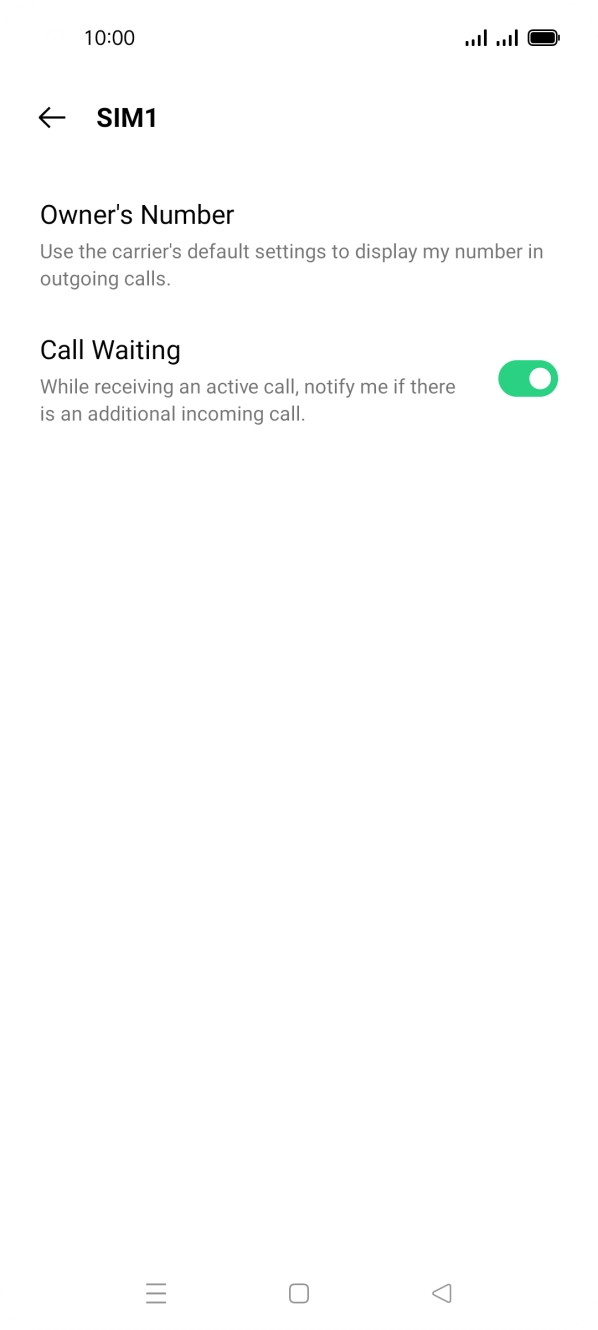 Press the indicator next to 'Call Waiting' to turn the function on or off.