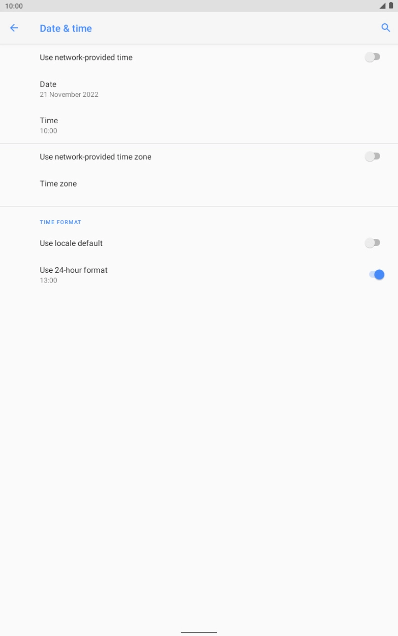 Press the indicator next to 'Use network-provided time' to turn on the function.