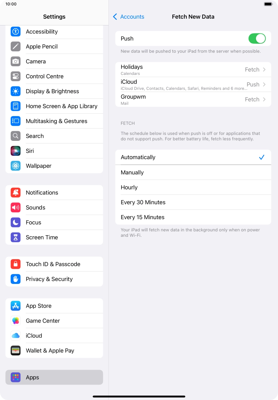 Press the indicator next to 'Push' to turn the function on or off.