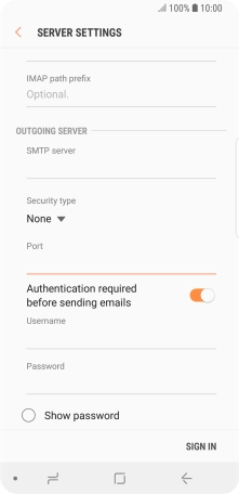 Press the field below 'Username' and key in the username of your email provider's outgoing server.