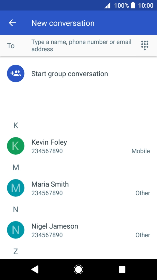 Press the field next to 'To' and key in the first letters of the recipient's name.