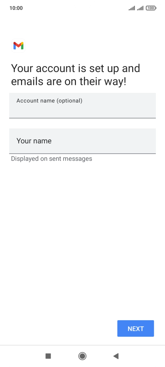 Press the field below 'Account name (optional)' and key in the required name. Press the field below 'Account name (optional)' and key in the required name.