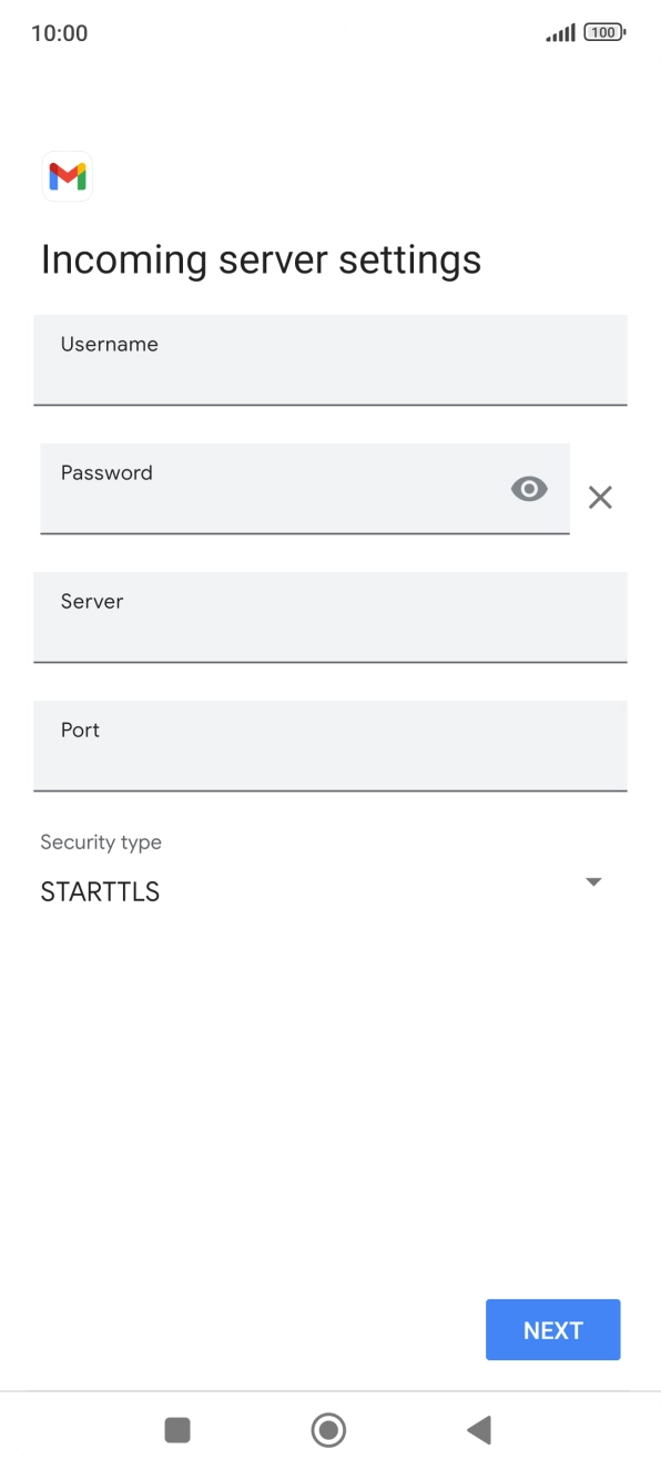 Press the field below 'Username' and key in the username for your email account.
