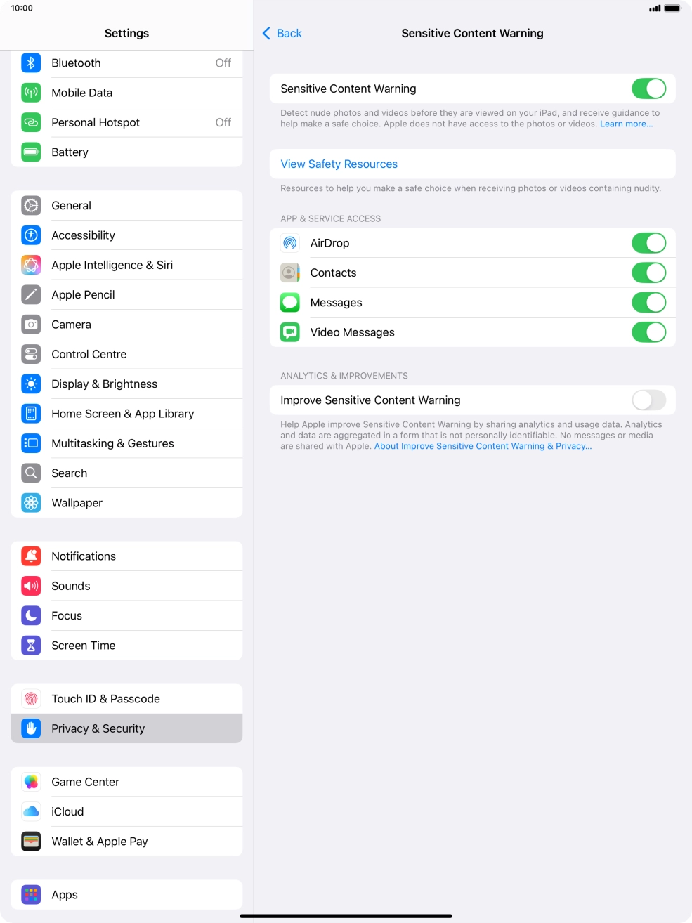 Press the indicators next to the required applications to turn the function on or off. Press the indicators next to the required applications to turn the function on or off.