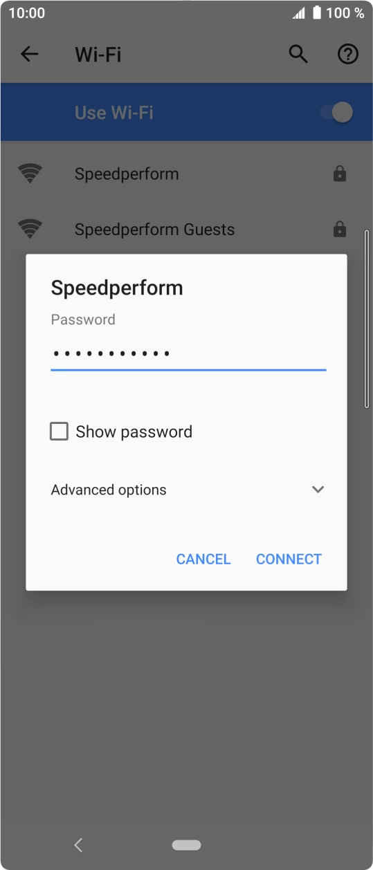 Key in the password for the WiFi network and press CONNECT.