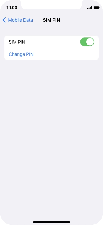 Press the indicator next to 'SIM PIN' to turn the function on or off.