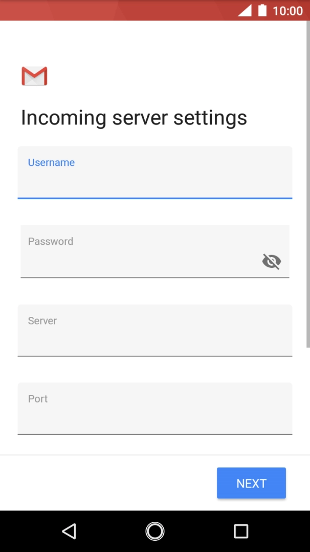 Press the field below 'Server' and key in the name of your email provider's incoming server.