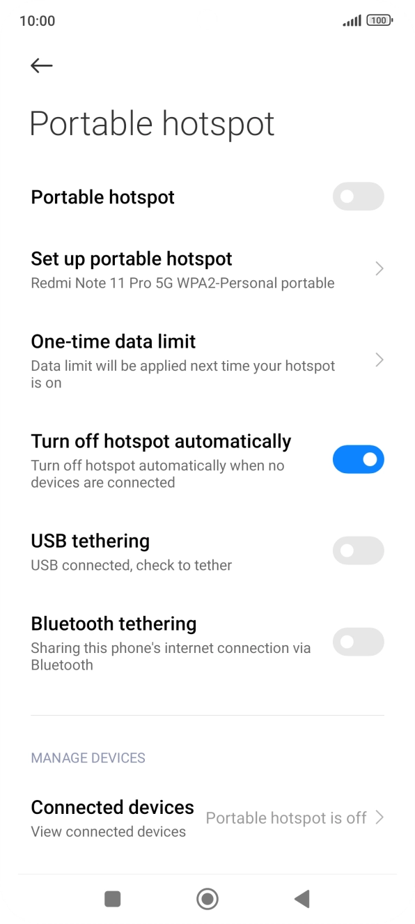 Press Set up portable hotspot. Press Set up portable hotspot.