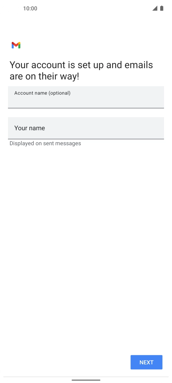 Press the field below 'Account name (optional)' and key in the required name. Press the field below 'Account name (optional)' and key in the required name.