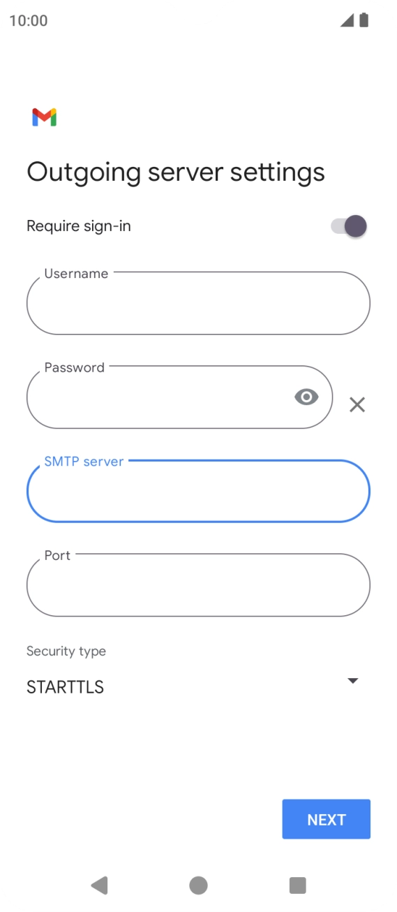 Press the field below 'Port' and key in 587.