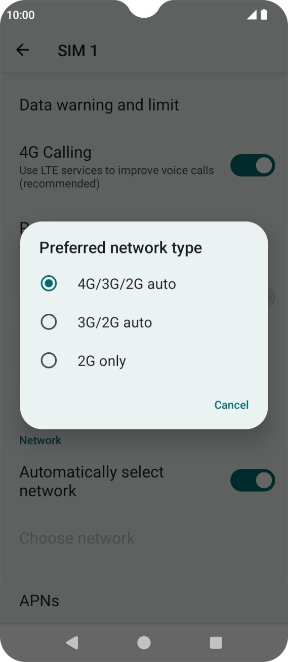 Press the required network mode.