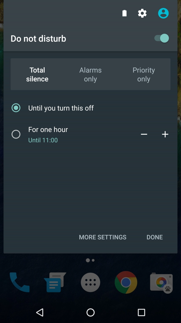 Press DONE to turn on silent mode.