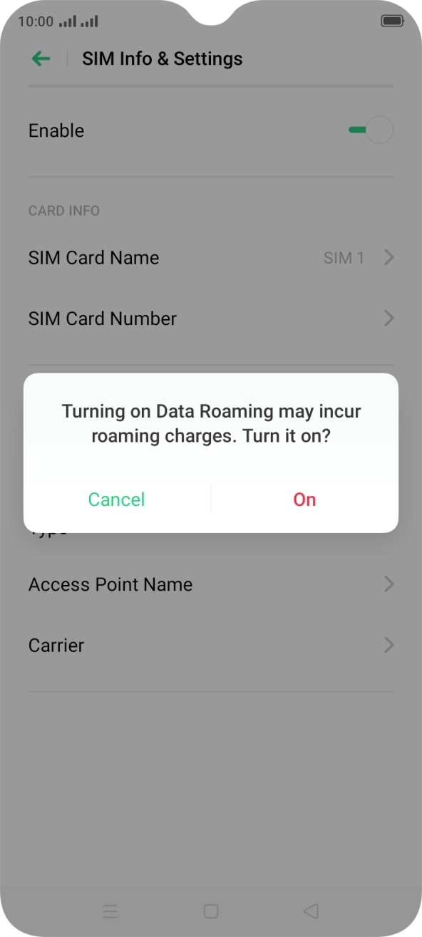 If you turn on the function, press On.