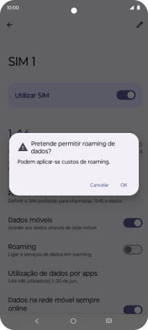 Para ativar o roaming de dados, prima OK.