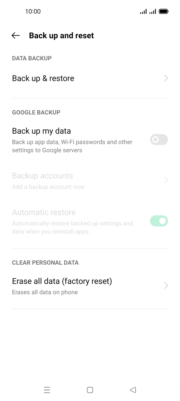 Press Erase all data (factory reset).