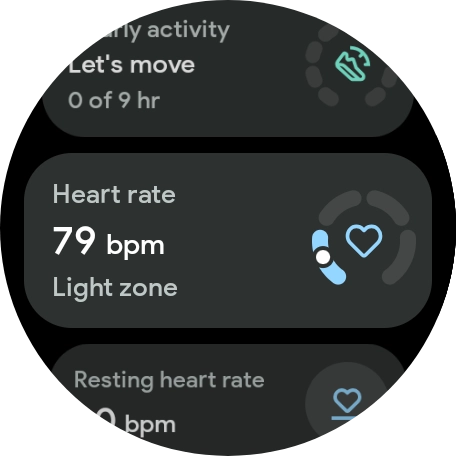 Your heart rate is displayed below Heart rate. Your heart rate is displayed below Heart rate.