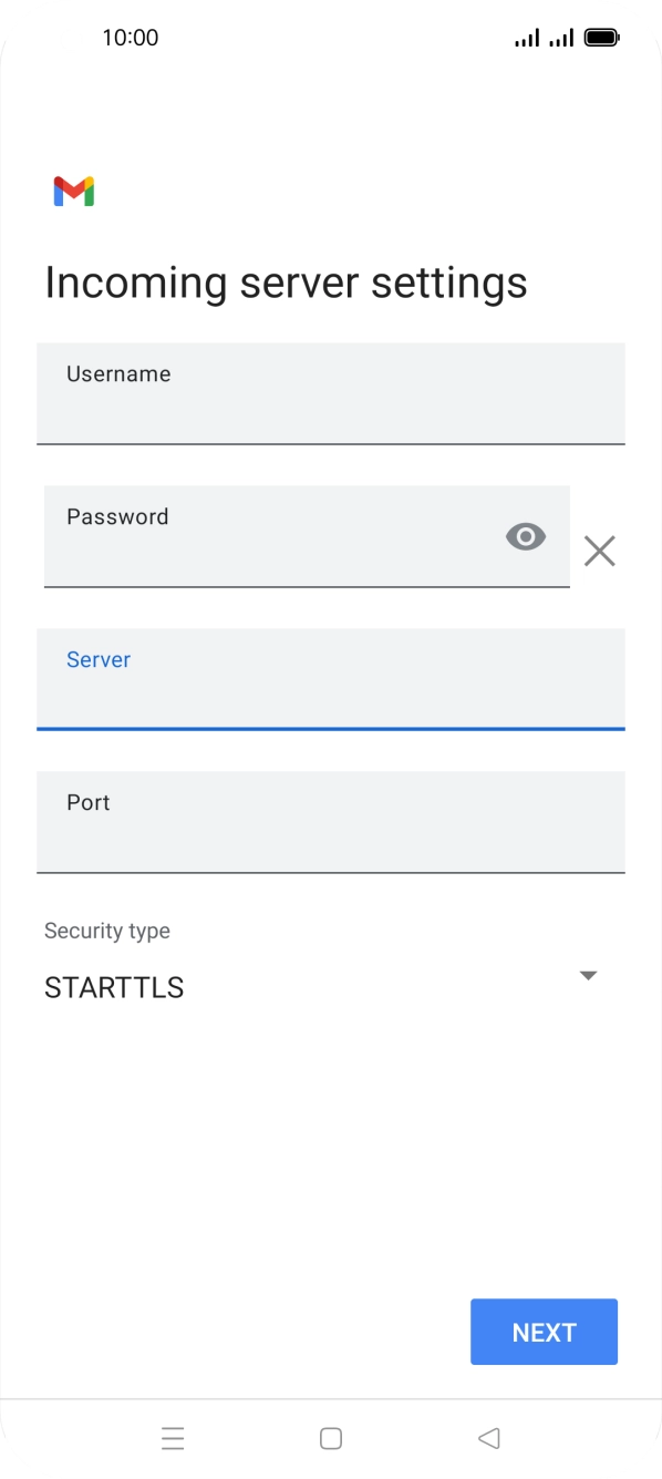 Press the field below 'Port' and key in 143. Press the field below 'Port' and key in 143.