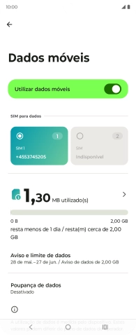 O consumo total de dados é agora mostrado no ecrã.
