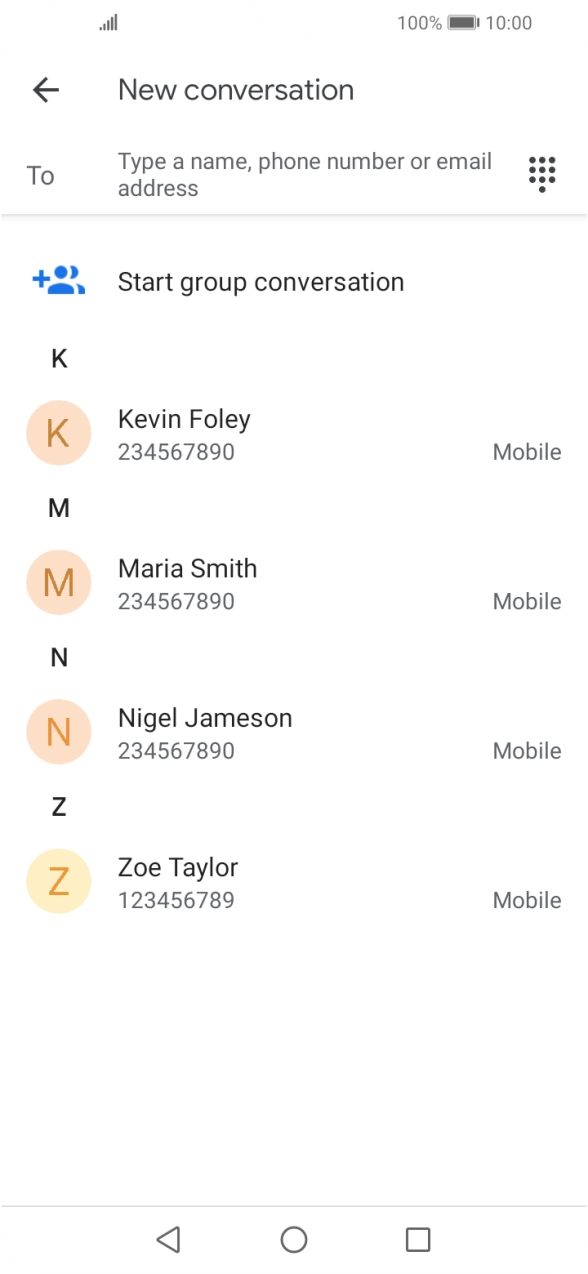 Press the field next to 'To' and key in the first letters of the recipient's name.