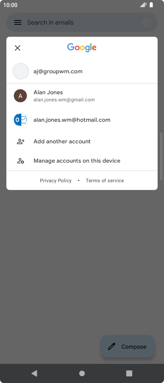 Press the required account.