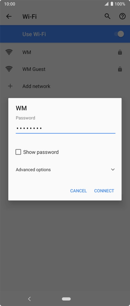 Key in the password for the WiFi network and press CONNECT. Key in the password for the WiFi network and press CONNECT.