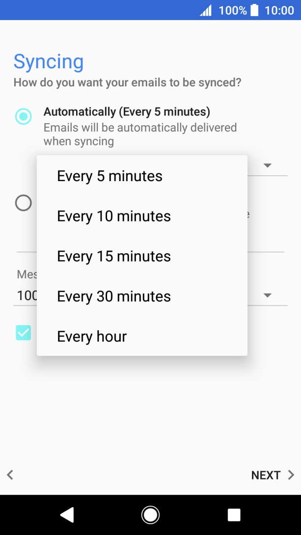 Press the required setting.