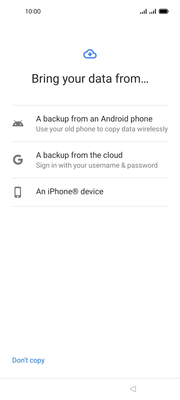 Press the required setting and follow the instructions on the screen to transfer the content from another phone.