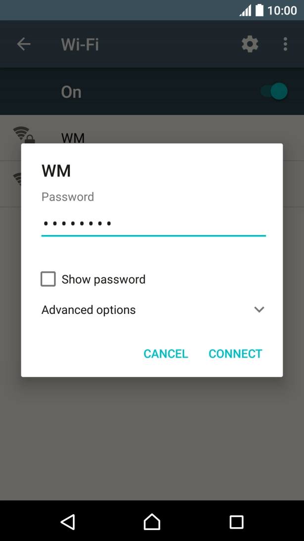 Key in the password for the WiFi network and press CONNECT.