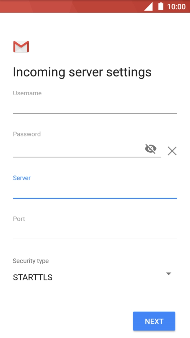 Press the field below 'Port' and key in 143. Press the field below 'Port' and key in 143.