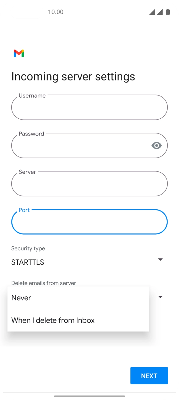 Press Never to keep emails on the server when you delete them on your phone. Press Never to keep emails on the server when you delete them on your phone.