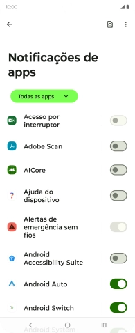 Prima o indicador junto às apps pretendidas para ativar ou desativar a função.