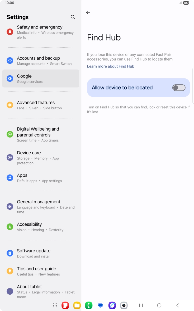 Press the indicator next to 'Allow device to be located' to turn on the function.