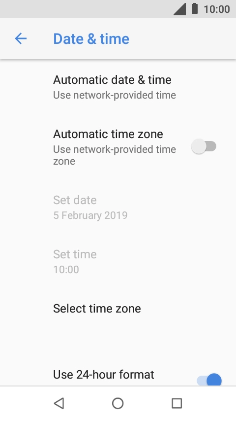 Press the indicator next to 'Automatic time zone' to turn on the function.