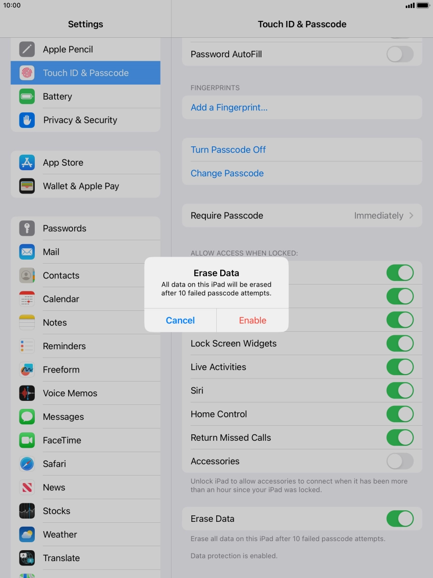 If you turn on the function, press Enable.