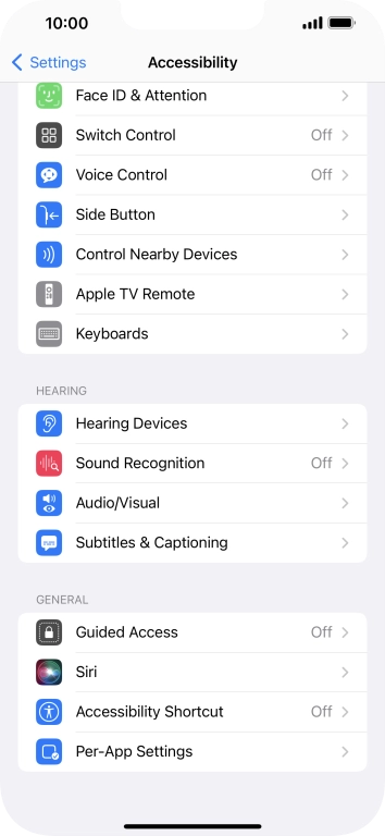 Press the required category below 'HEARING' and follow the instructions on the screen to select the required settings.