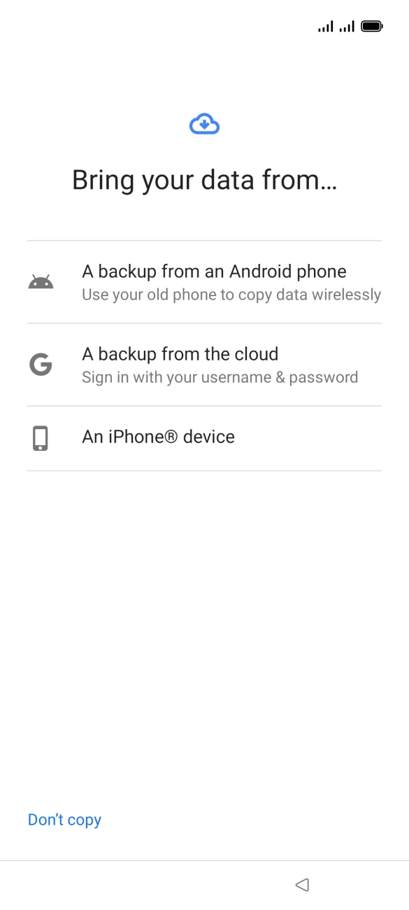 Press the required setting and follow the instructions on the screen to transfer the content from another phone.