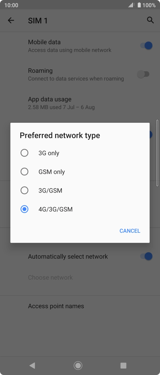 Press the required network mode. Press the required network mode.