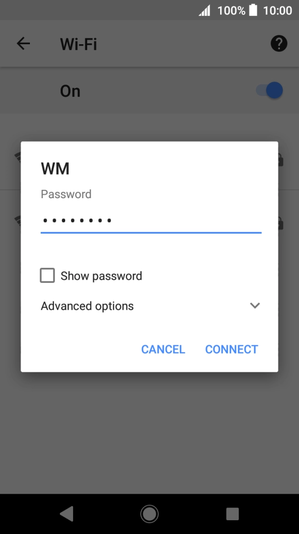 Key in the password for the WiFi network and press CONNECT.