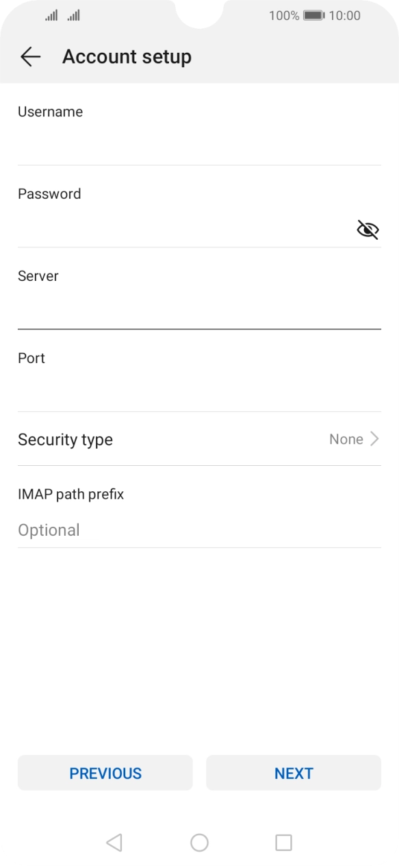 Press the field below 'Port' and key in 143. Press the field below 'Port' and key in 143.